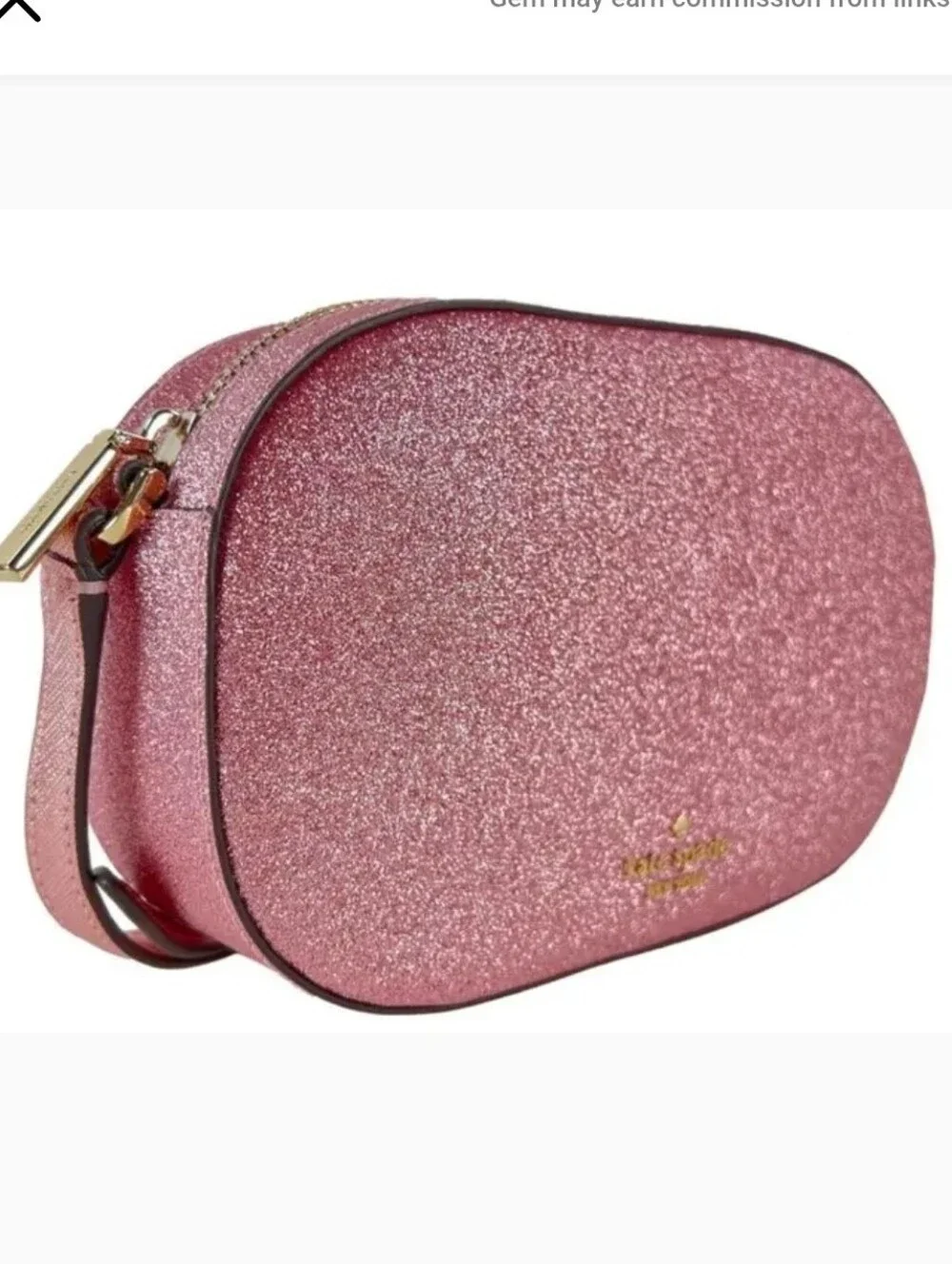 kate spade NWT Glimmer Mixed Mate Glimmer Mitten Pink Glitter Oval Crossbody Bag - Picture 2 of 9